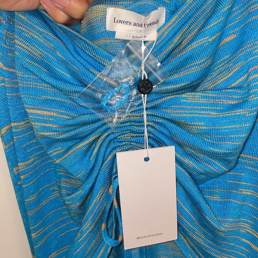 Lovers + Friends NWT Blue Ruched Cutout Knit Maxi Dress Size L - Picture 4 of 7